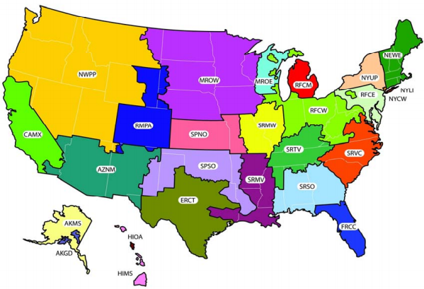 EPA eGRID subregion map